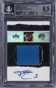 2003-04 UD "Exquisite Collection" Limited Logos #TM Tracy McGrady Signed Patch Card (#26/75) - BGS NM-MT+ 8.5/BGS 9